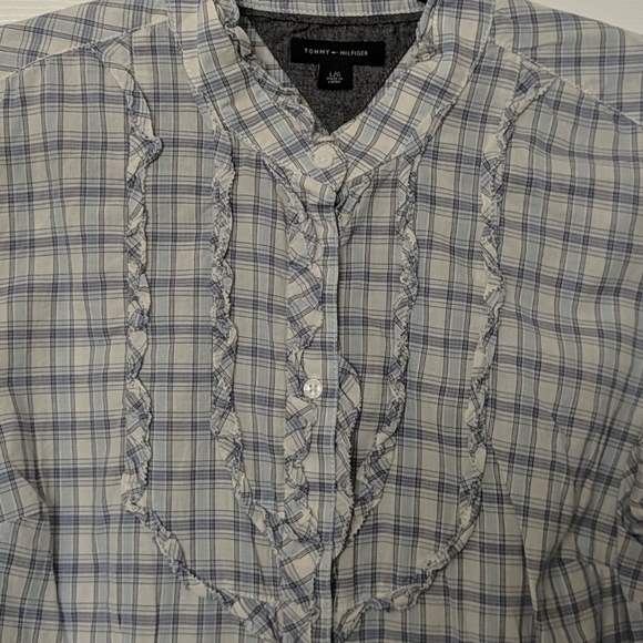 TOMMY HILFIGER Plaid Ruffle Front Button Down - Picture 2 of 6